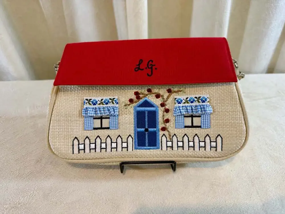 Lulu Guinness London Cottage House Design Embroidered Clutch Purse